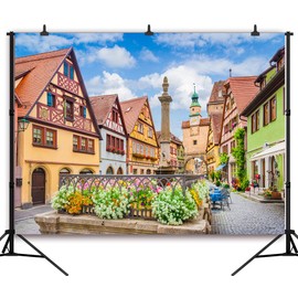 DePhoto 7x5Ft Oktoberfest Backdrop Germany Bavarian Street Backdrop Historic Town Rothenburg ob der Tauber Background Beer Festival Munich Carnival Party Decorations Studio Booth Photo Props