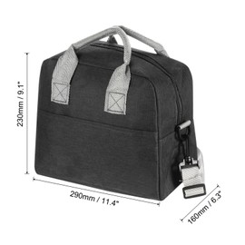 PATIKIL Lunch Box for Women/Men, Insulated Lunch Bag Leakproof Tote Bag with Strap Reusable Lunch Container for Work Picnic Outdoor 11.4"x6.3"x9.1", Black