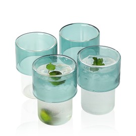 EVEREST GLOBAL Eryngii Double Wall Highball Glasses 12.5 oz. set of 4 Blue Iced Beverage Cup for Coffee Water Soda Milk Juice and Beer for Dinner Table Parties Bars Restaurants (Blue)