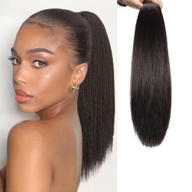 HENSLEELY Claw Ponytail Extension Black Brown 14 Inch Straight Clip in Pony Tails Hair Extensions Synthetic Hairpieces for Women (14Inch,4#)