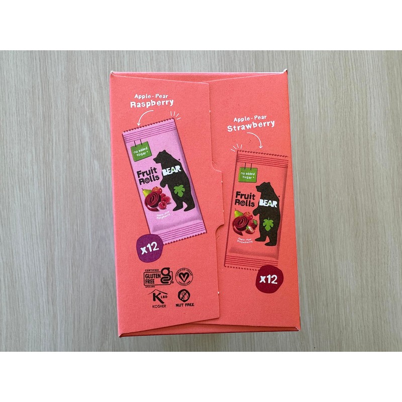 Bear Real Fruit Snack Rolls, Strawberry & Raspberry Variety Pack,