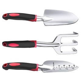 Garden Hand Tools Set - 3-Piece Non-Slip Gardening Tools - Hand Trowel, Transplant Trowel, Cultivator Hand Rake with Soft Ergonomic Handle for Seedling Loose Soil