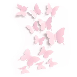 Cute Pink Butterfly Wall Decor 24 pcs, Girls Room Wall Decals, Danish Pastel Aesthetic Butterflies Stickers for Nursery Decorations, Baby Toddler Room Decor for Girls Pink