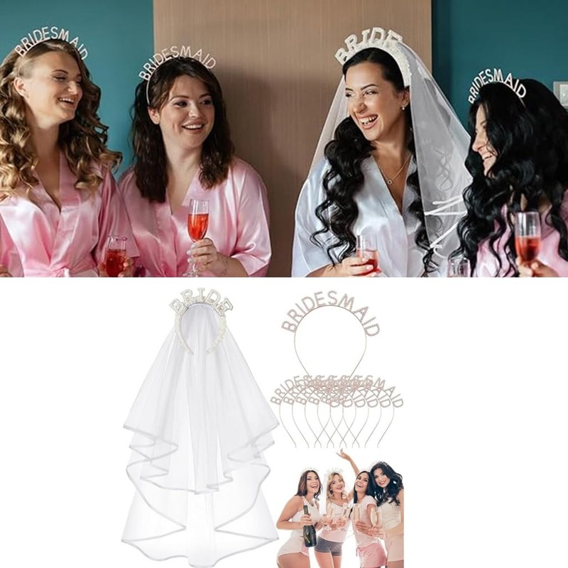 TQUXNGA Braut-Haarband mit glänzenden Perlen, langer Schleier, Dekor, Haarband für