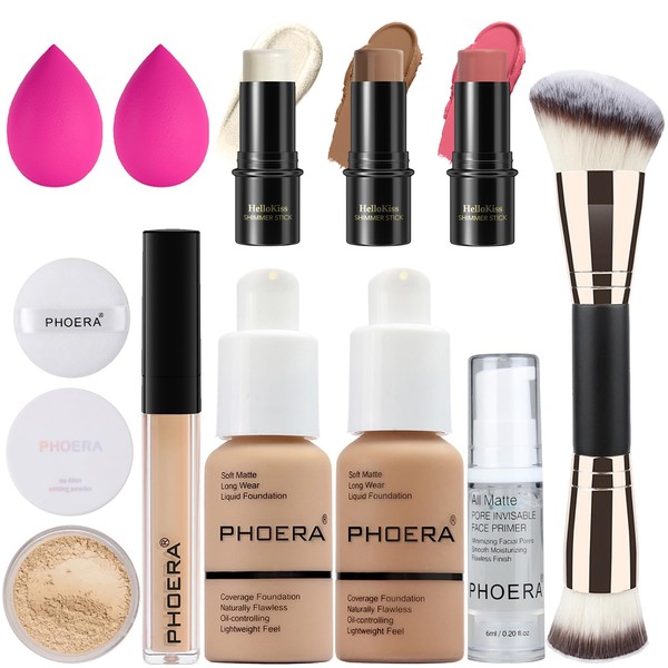 PHOERA Foundation,3 PCS Contour Stick Makeup Kit, Shades with Highlighter