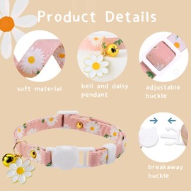 4 Pack Cat Collars, Breakaway Cat Collar with Safety Buckle and Collar Bell, Adjustable Fruit Print Collar with Pineapple, Cherry, Lemon, Avocado for Cute Pet Cats Kitten Puppy and Dog (Flower)