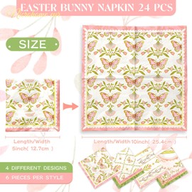 NICROHOME EUR Vintage Floral Paper Napkins 10x10 Inch (Unfolded) - 24 Count Disposable Napkins, Pink Green Tulip Butterfly Design 3-Ply Cocktail Napkins for Wedding, Birthday, Easter, Garden Tea Party