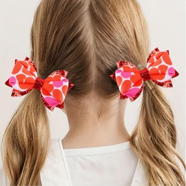 2Pcs Valentine's Day Hair bow Clips - Red Handmade Satin Bowknot Alligator Hair Barrettes New Year Party Hair Accessories for Toddler Teen Girls Kids (Red-Love)