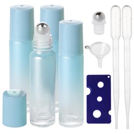 SESENSE Essential Oil Roller Bottles, 10ml Thick Glass Perfume Roller Bottles with Funnel Opener and Dropper Colored Glass Empty Bottles with Stainless Steel Roller Balls (Blue, 4 Pack)