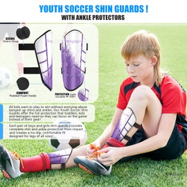 Shin Pads Boys Kids Girls Mens Football Shin Guards Junior Youth Shin Pad Sleeves Calf Protective Gear for Age 4 5 6 7 8 9 10 11 12 (S, Purple)