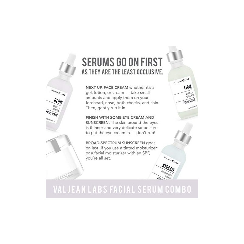 Valjean Labs Facial Serum, Combo Pack of Hydrate, Glow, and