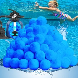 QwayHome 3.1 lbs Pool Filter Balls, Reusable Filter Sand Balls for Above Ground Pool Sand Pump, Pool Filter Sand Alternative, Eco-Friendly Fiber Filter Balls, Replace 110 lbs Filter Sand, Blue