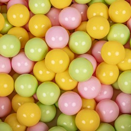 KiddyMoon Children's Balls, Play Balls for Ball Pit, Plastic Balls for Baby, Made in the EU, Light Green, Yellow, Pink, 50 Balls, 7 cm Diameter