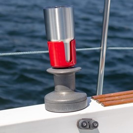 Winch Caddy Plus Drink Holder for Sailing Winches and Scotty Fishing Rod Mounts - Holds Coffee Mugs, Tumblers, and Koozies (Red)