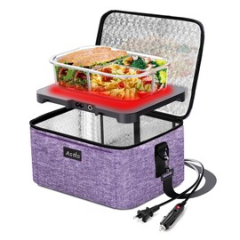 Aotto Portable Electric Lunch Box Food Heater, 12V/24V/110V 3-in-1 Car Food Warmer Heated Lunch Box for Adults, Cook, Reheat & Keep Meals Warm for Car, Truck, Travel, Work, Home - Purple