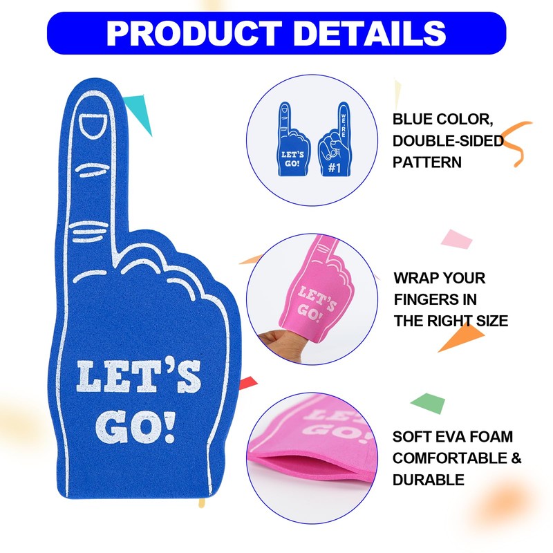 24 Pcs Blue Mini Foam Fingers, Number One Sports Fan