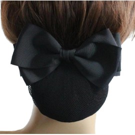 Chignon Net, Barrette with Ribbon, Bun Net, Hair Clip, Black, Hair Accessory, Formal, Funeral, Office, Hospitality, Funeral, Simple (Black B (Thin Net))