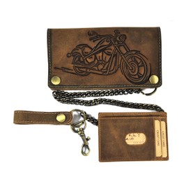 Jockey Club Biker Wallet with Chain and Removable Credit Card Holder Genuine Leather Motorcycle Wallet with RFID Protection, brown, coin purse