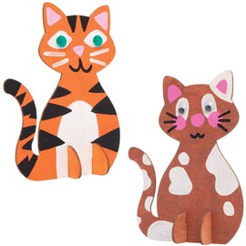 Baker Ross AT799 Wooden Stand up Cats - Pack of 6, Woodcrafts for Kids to Design, Paint, Decorate and Then Use