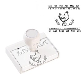 Farm Fresh Egg Carton Date Stamp Farm Stampers - Chicken Design Calendar for Egg Freshness Marking - Self-Inking & Pre-Inked - Black Ink
