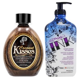 Ed Hardy COCONUT KISSES Tanning lotion + INK Moisturizer - Full Sz Duo Gift Set