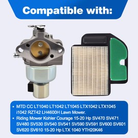 20-853-8 Carburetor Air Filter Kit Fits for Kohler Courage SV470 SV471 SV480 SV530 SV540 SV541 SV590 SV591 SV610 15-22 HP Engine for Troy Bilt MTD Toro John Deere X300 Husqvarna GT52XLS carb
