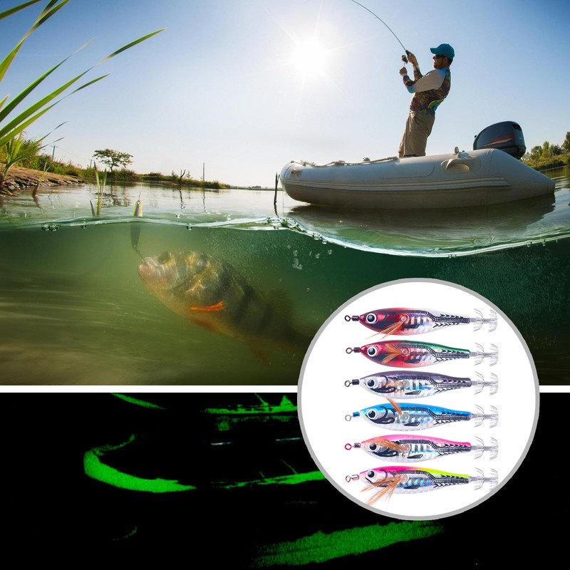 TingHaoO 6Pcs Luminous Squid Jigs Hook Shrimp Lures Baits Hard