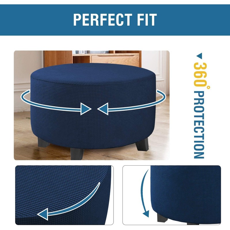 DKSLIPGO Ottoman Cover Stretch Ottoman Slipcover Round Ottoman Storage Cover