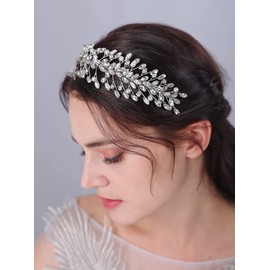 JWICOS Wedding Headband Crystal Tiara Bridal Headpieces for Bride Pearl Hair Vine Wedding Hair Accessories for Party Prom Bride Women (Rose Gold)