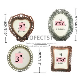 Pofectsty 2 Pack 2x3 Mini Metal Vintage Picture Frame, 2x3 Inch Retro Small Photo Frame in Heart Oval Rectangle Round Shapes (Rectangle, Retro Bronze, 2x3)
