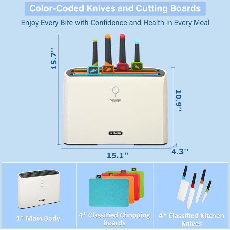 Etespie Smart Cutting Board and Knife Set,Self Cleaning Cutting Board