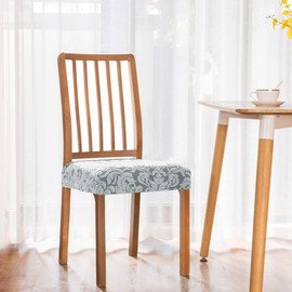 Subrtex Chair Cover, Seat Only, Seat Cover, Jacquard Floral Pattern, Stretch, Refillable, Washable, Easy Removal, Stretchable (Set of 2, Light Gray)