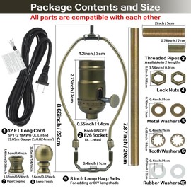 Asjeumt Lamp Rewire Kit Make a Lamp Repair Kits E26 Light Socket Matching Cord Wire Harp Making Supplies Set Lamp Wiring Kit for Table Floor Lamp with All Parts Needed for DIY Lamp Design - Bronze