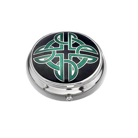 GaelSong Enameled Metallic Pill Box Trinity Knot Plastic-Lined Compartment 1.5" Diameter Birthday Gift Souvenir Present Health Care Organizer