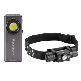 Maxxima LED Flashlight & Adjustable Headlamp Kit, 4 Mode Flashlight (1,350 Lumens - 6000K) and 5 Mode Headband Headlight (450 Lumens - 7500K), Rechargeable Personal Safety Light Kit Combo