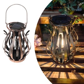 HONGLAND 2 Pack Metal Solar Lantern with Light Bulb for Garden Decor, Solar Lights Outdoor Waterproof Lantern for Patio, Table, Balcony, Front Porch, or Yard Decor, Home Decoration, Gardening Gifts