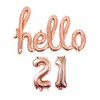 AnnoDeel Hello 21 Banner Foil Balloons, 32inch Rose Gold one-piece
