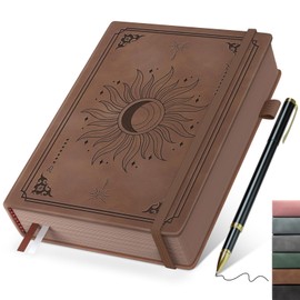 Notebook A5 Lined, Hardcover Vintage Journal with 366 Pages 100gsm Paper, Thick Notepad with Pen, Suitable for Women and Men for School, Work, Drawing, 14.5 x 21 cm - Brown