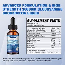 lickshine 1 Pack Glucosamine Chondroitin MSM Liquid Drops - Extra Strength Joint Support Supplement for Adults with Quercetin Boswelia, Bromelain, Hyaluronic Acid, Antioxidant Immune Support (2 Fl oz)