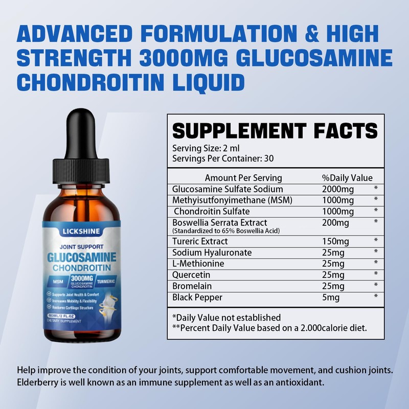 lickshine 1 Pack Glucosamine Chondroitin MSM Liquid Drops - Extra