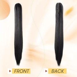 21" Long Claw Clip in Ponytail Synthetic Natural Straight Thick Hair Extensions Pony Tail for Women with a jaw Claw Black