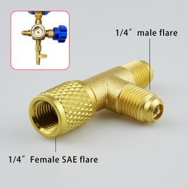 Pack of 2 Valve Core T Adapter, Valve Insert Brass 1/4 Inch SAE, Quick Coupling T-Adapter with Valve Core Brass for R22 R12 R134, Strong Seal Resistant to Rust