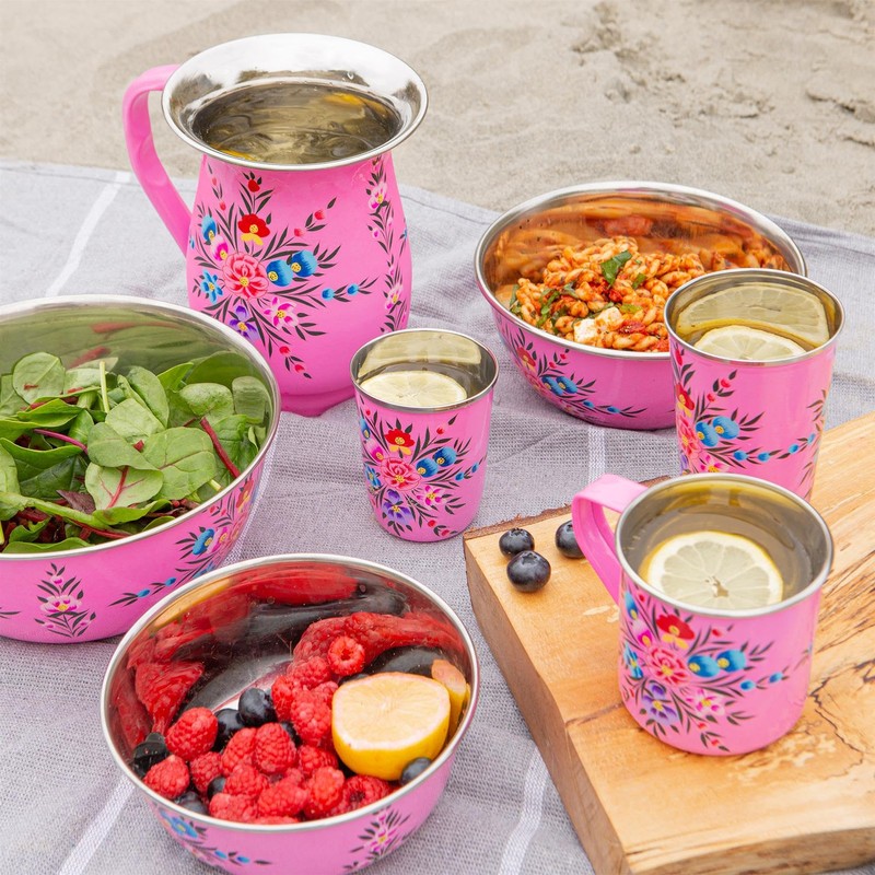 1x Raspberry Pansy 21.5cm Stainless Steel Camping Bowl - Reusable