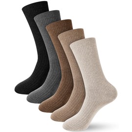 Shihanee 5 Pairs Cashmere Wool Crew Socks for Women Soft Ribbed Knit Cotton Socks Neutral Aesthetic Slouch Socks for Fall Winter Accessories