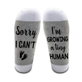 LissiArt97 Sorry I Can't I'm Growing A Tiny Human Socks - Pregnant Mom Gifts - Expecting Mom Gifts - Socks Gifts For New Mom On Mothers Day - Christmas, Medium, Grey