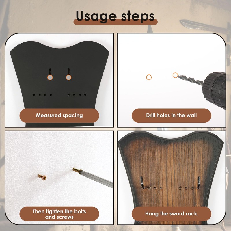 Sword Plaque Wall Mount, Adjustable Wooden Sword Holder Wall with