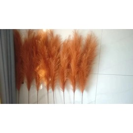 Faux Caramel Brown Pampas Grass Decor Tall , 8pcs 43.3" Large Pompas Floral, Fluffy Artificial Fake Long Feather Flowers for Boho Wedding Bedroom Living Room Decor(Burnt Orange Brown)