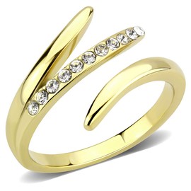 Women's Stainless Steel IP Gold Top Grade Crystal Clear Minimal Cuff RIng (10)