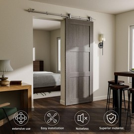 CCJH 4FT/48'' Stainless Steel Sliding Track Barn Door Hardware Kit for Single Door Heavy Duty