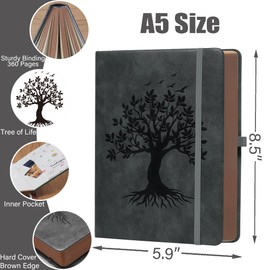 ZXHQ A5 360 Pages Lined Journal Notebooks with Pen, Journals for Women Men Writing Notebook, Tree of Life Design, Fine Inner Pocket - Dark Grey
